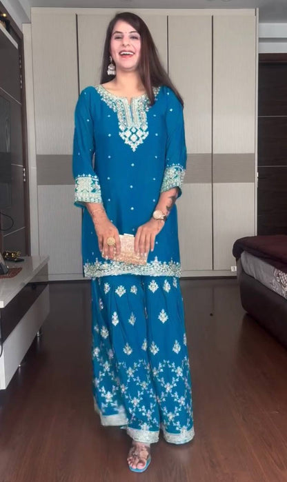 Elowen Chinon Silk Designer Party Wear Sharara