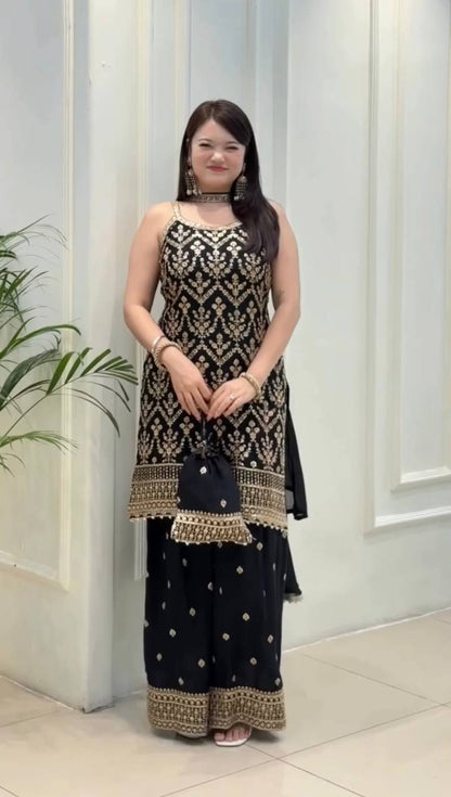 Moonlit Grace Designer Top Palazzo Set Ensemble