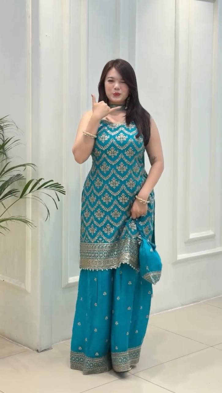 Moonlit Grace Designer Top Palazzo Set Ensemble