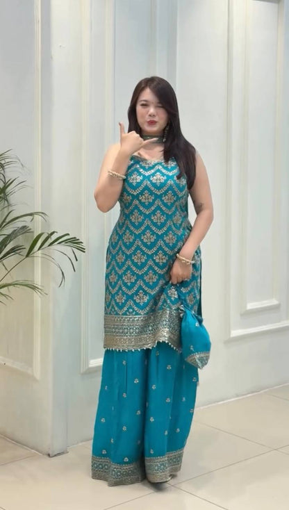 Moonlit Grace Designer Top Palazzo Set Ensemble