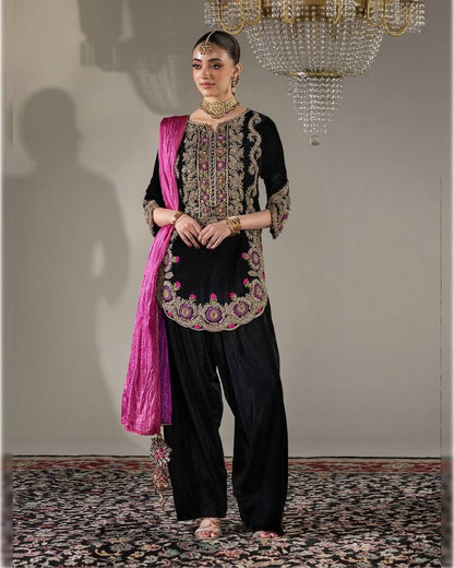 Opulent Velvet Elegance Farshi Salwar And Dupatta Set