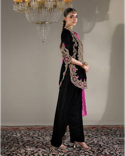 Opulent Velvet Elegance Farshi Salwar And Dupatta Set