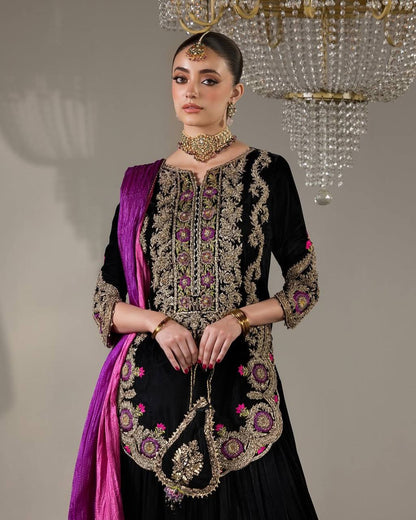 Opulent Velvet Elegance Farshi Salwar And Dupatta Set