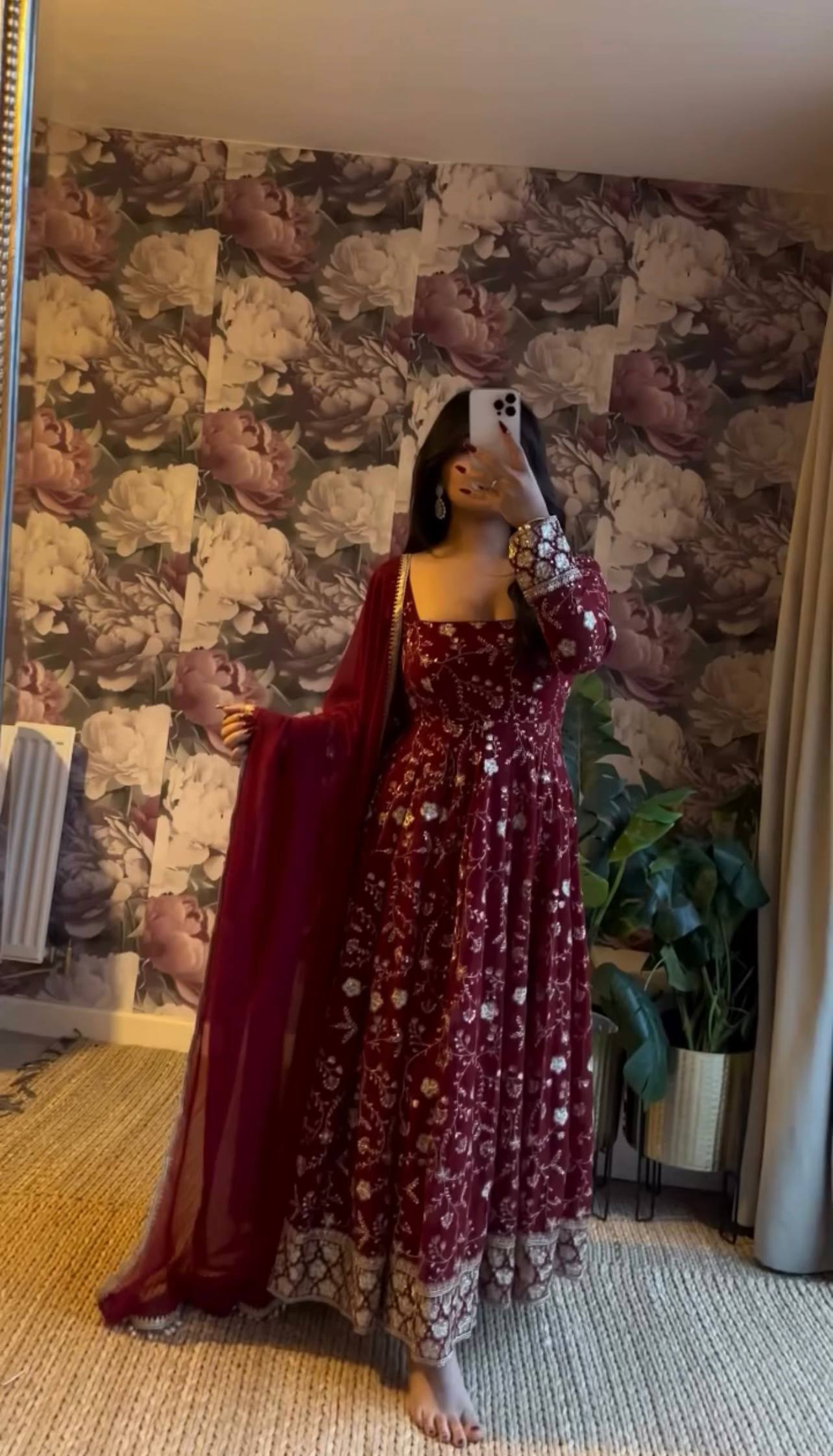 Tara’s Faux Georgette Anarkali Gown with Embroidery And Sequins