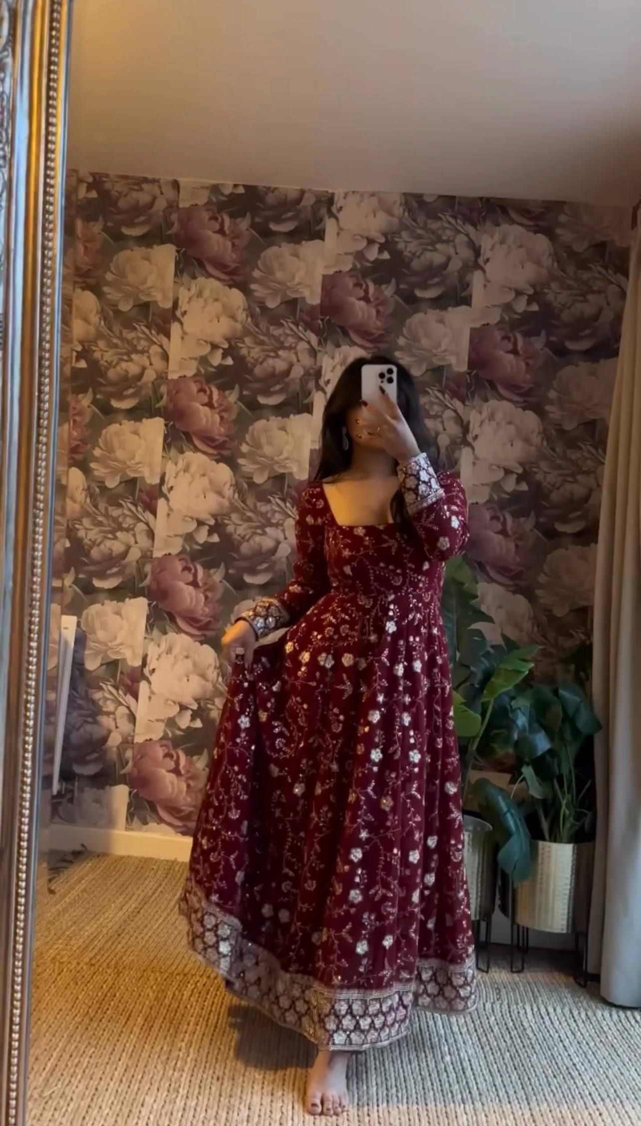 Tara’s Faux Georgette Anarkali Gown with Embroidery And Sequins