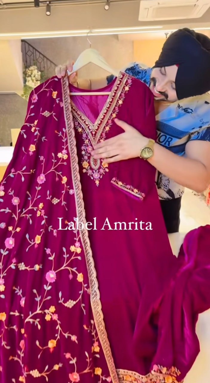 Nayab Velvet Floral Embroidery Festive Suit