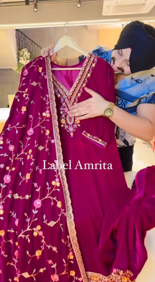 Nayab Velvet Floral Embroidery Festive Suit