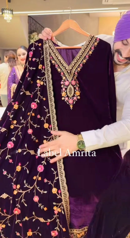 Nayab Velvet Floral Embroidery Festive Suit