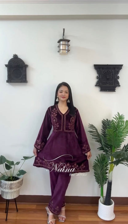 Naina Premium Viscos Velvet Embroidered Co-ord Set