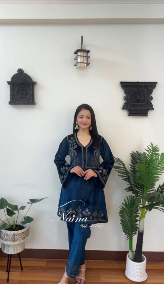 Naina Premium Viscos Velvet Embroidered Co-ord Set