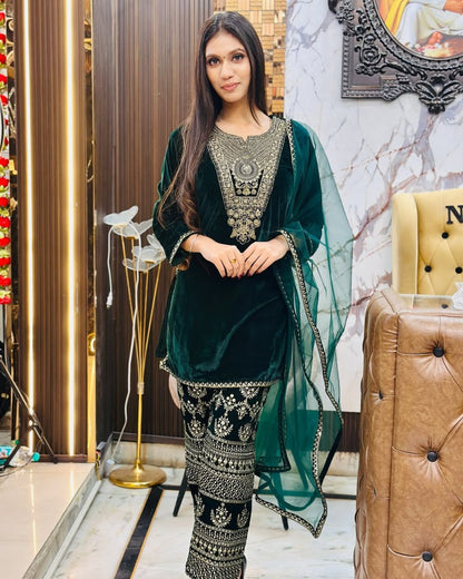 Regal Velvet Embroidery Work Suit Set