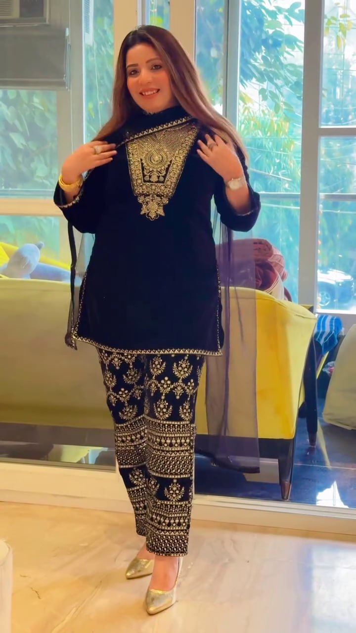 Regal Velvet Embroidery Work Suit Set