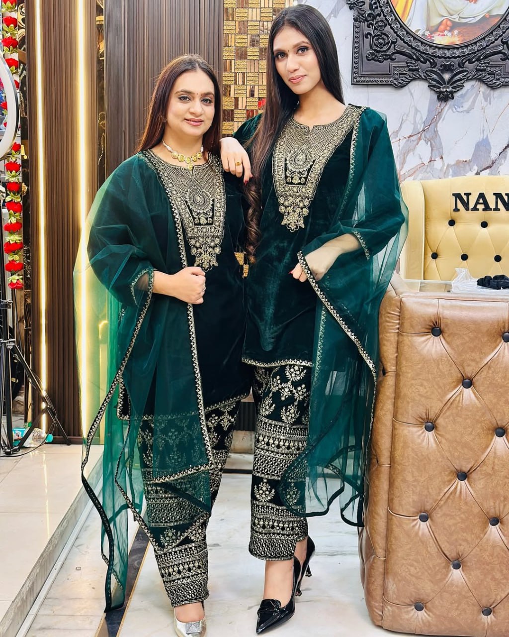 Regal Velvet Embroidery Work Suit Set