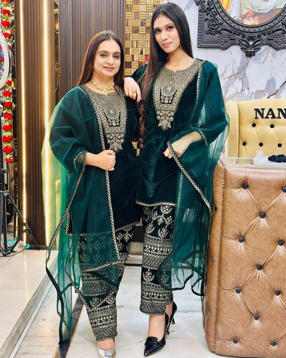 Regal Velvet Embroidery Work Suit Set