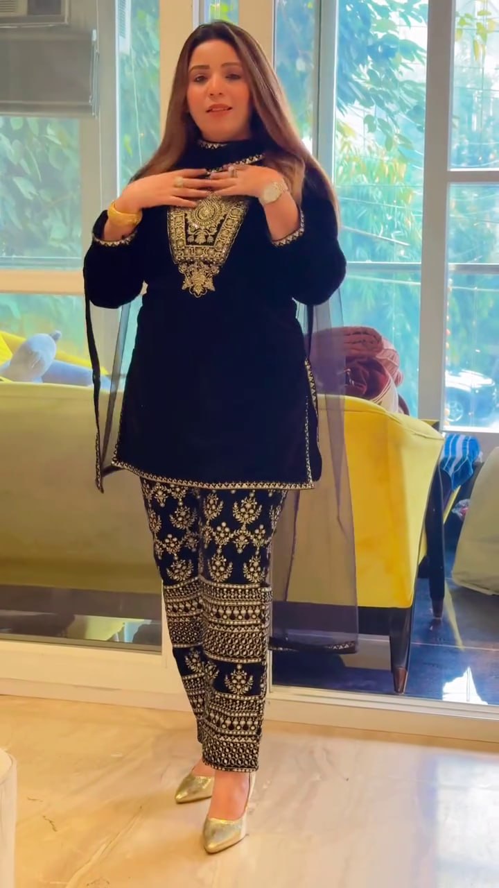 Regal Velvet Embroidery Work Suit Set