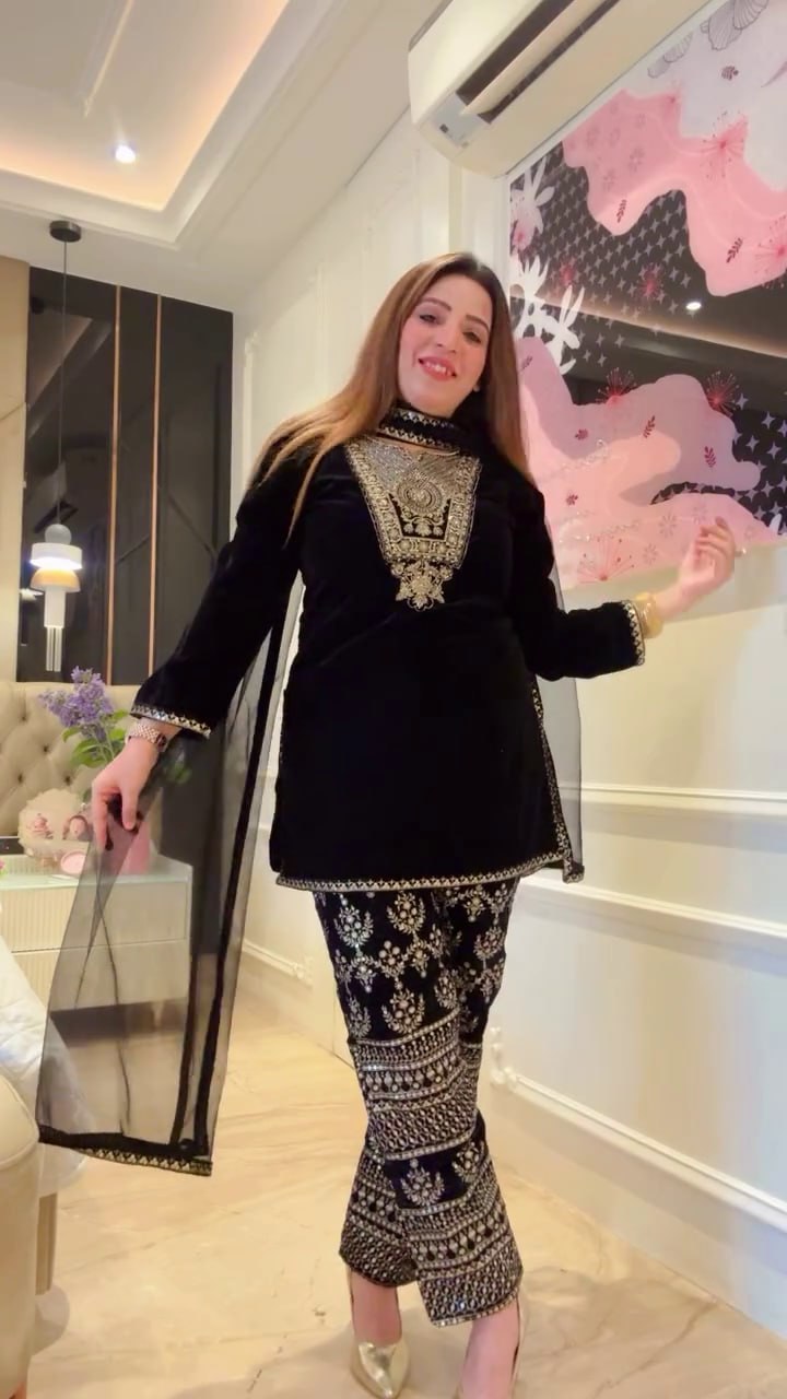 Regal Velvet Embroidery Work Suit Set