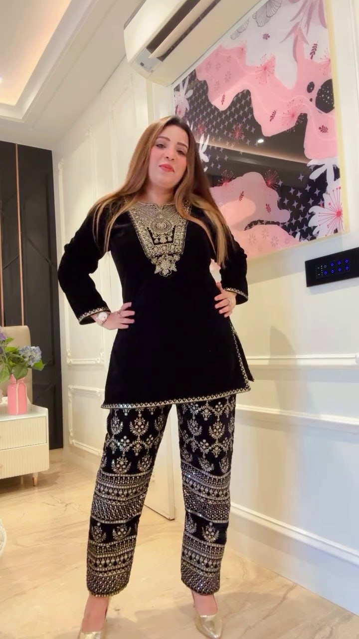 Regal Velvet Embroidery Work Suit Set