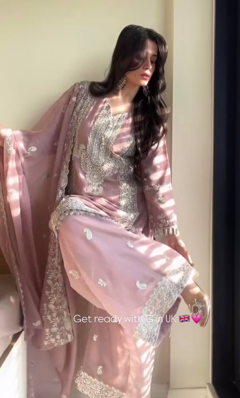 Mayra Dusty Pink Embroidery Sequins Plazzo Set