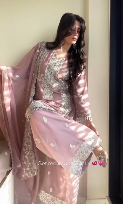 Mayra Dusty Pink Embroidery Sequins Plazzo Set