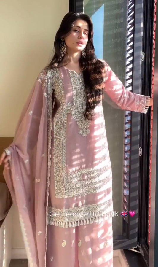 Mayra Dusty Pink Embroidery Sequins Plazzo Set