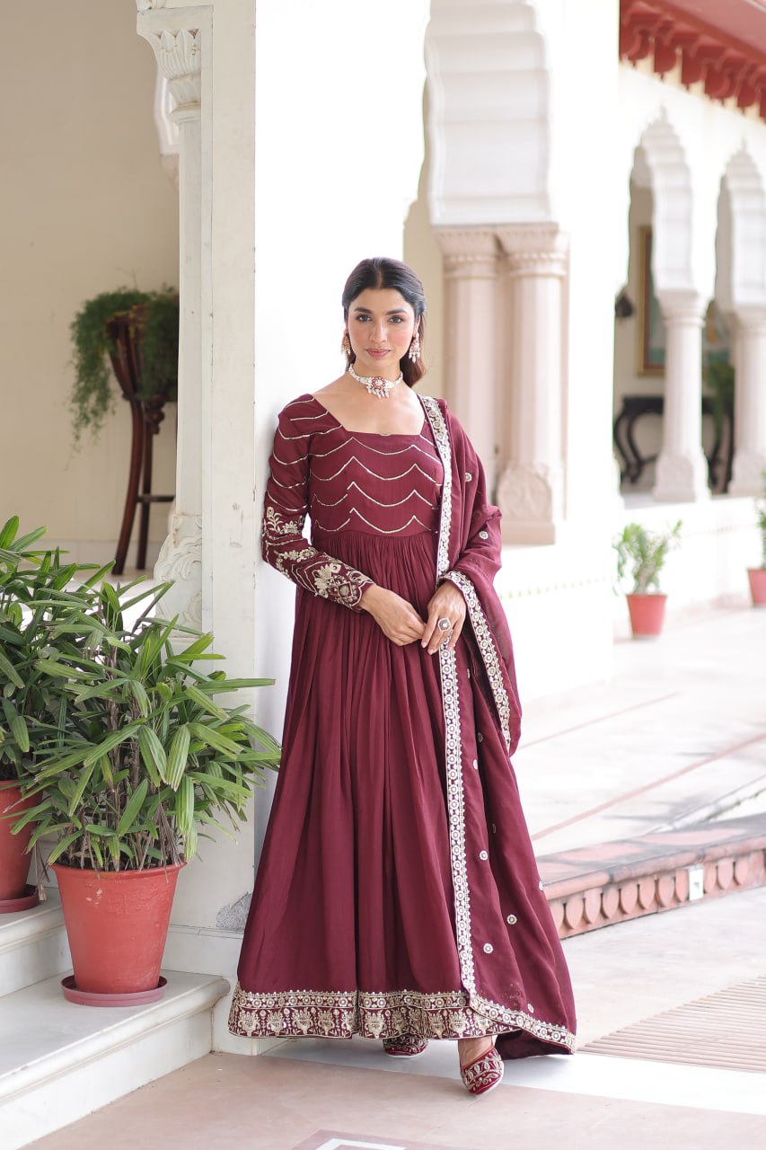 Naisha Luxury Embroidered Gown With Dupatta