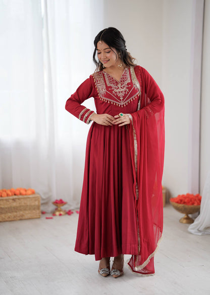 Kashika Red Codding Work Anarkali Set