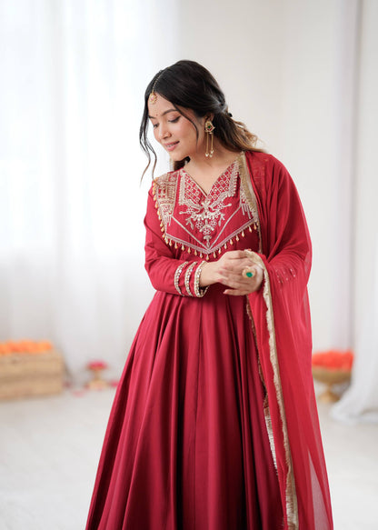 Kashika Red Codding Work Anarkali Set