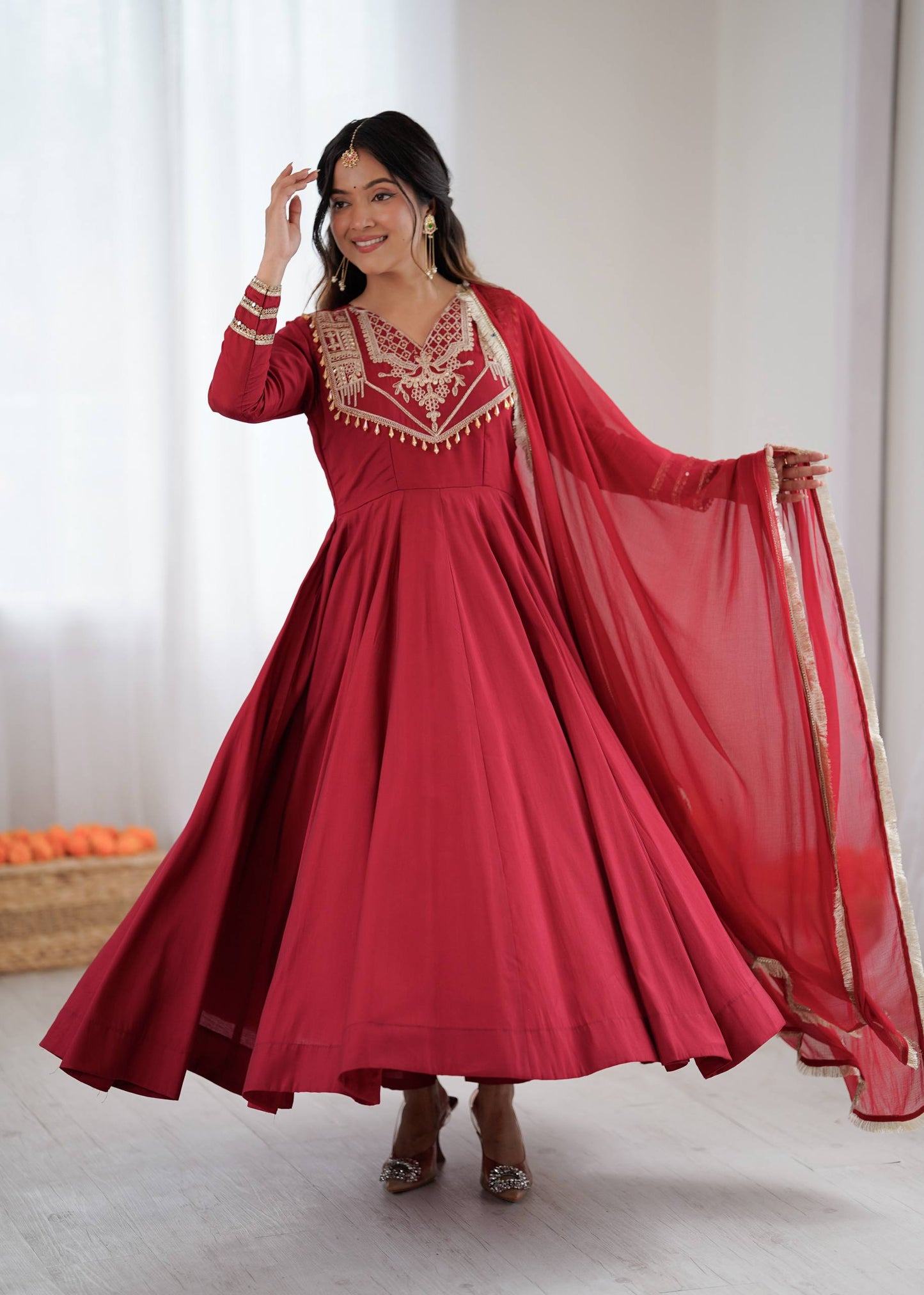 Kashika Red Codding Work Anarkali Set