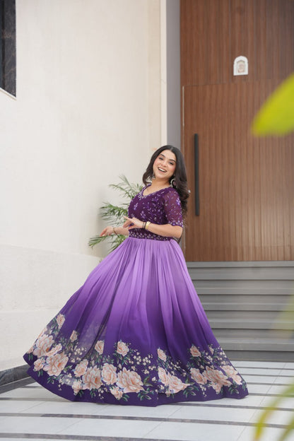 Anaya Rich Floral Digital Print Designer  Anarkali Gown