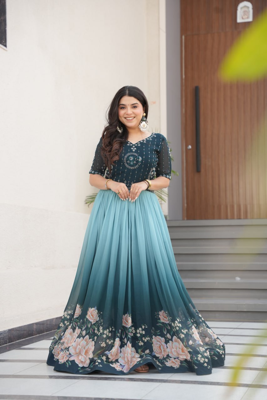 Anaya Rich Floral Digital Print Designer  Anarkali Gown