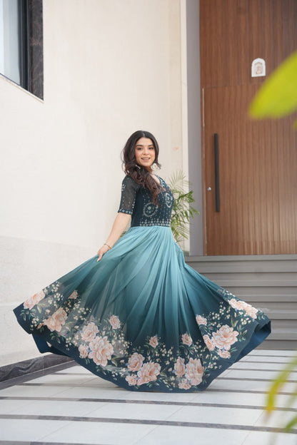 Anaya Rich Floral Digital Print Designer  Anarkali Gown