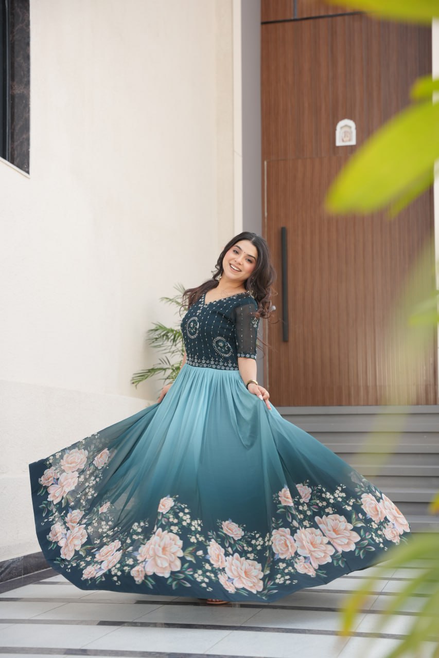 Anaya Rich Floral Digital Print Designer  Anarkali Gown