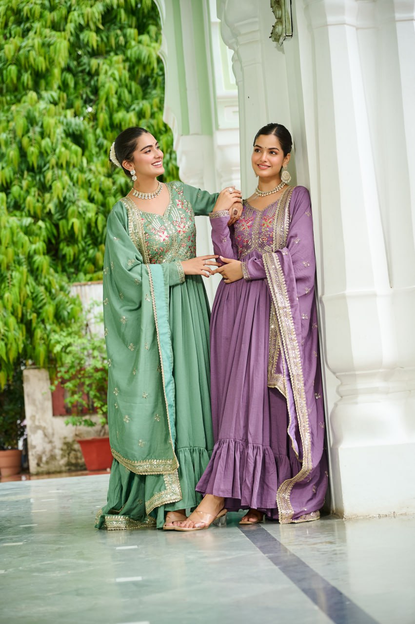 Riyansha Vichitra Silk Zari Embroidered Gown Set