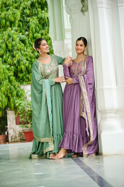 Riyansha Vichitra Silk Zari Embroidered Gown Set