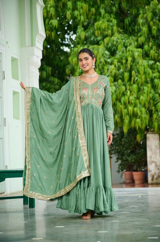 Riyansha Vichitra Silk Zari Embroidered Gown Set