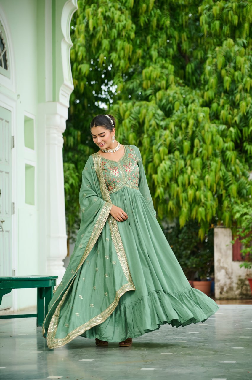 Riyansha Vichitra Silk Zari Embroidered Gown Set