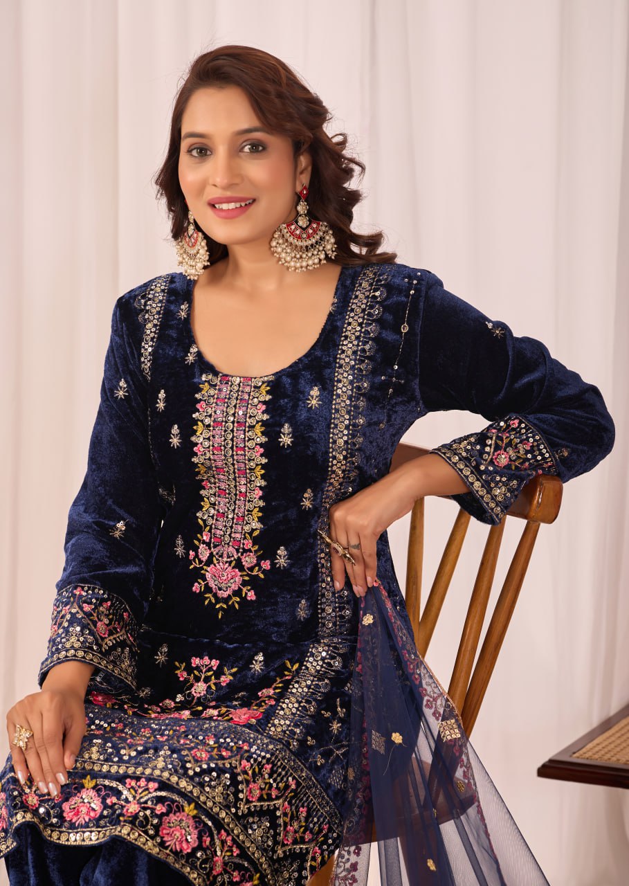Rehana Heavy Velvet Embroidered Suit Set
