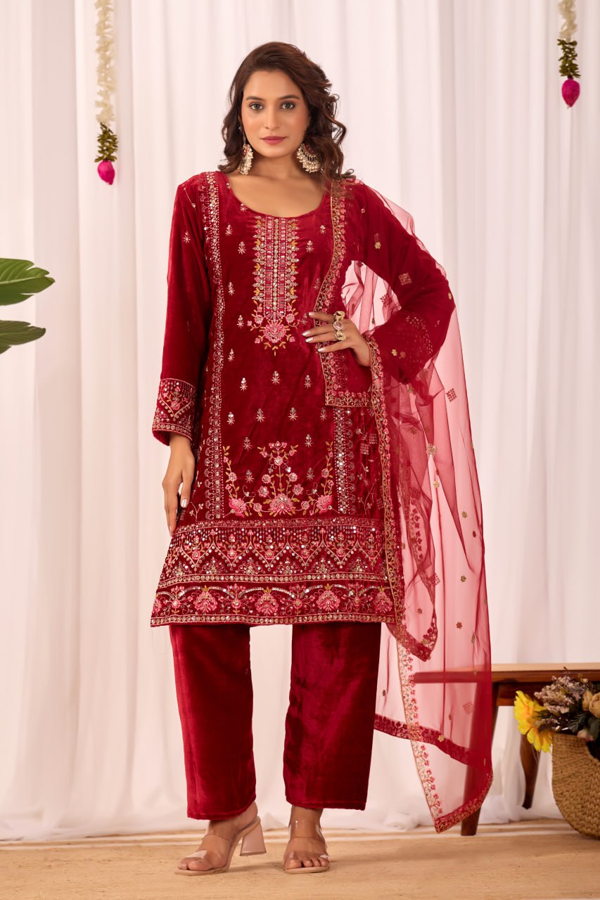Rehana Heavy Velvet Embroidered Suit Set