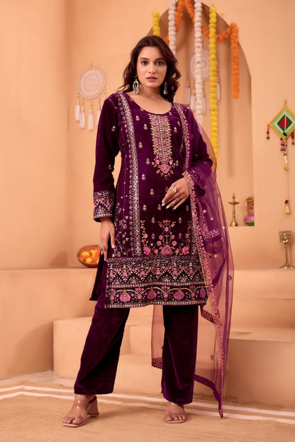 Rehana Heavy Velvet Embroidered Suit Set