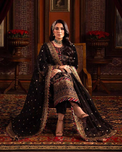 Rehmat Black Royal Velvet  Suit Set Traditional Festive Magic