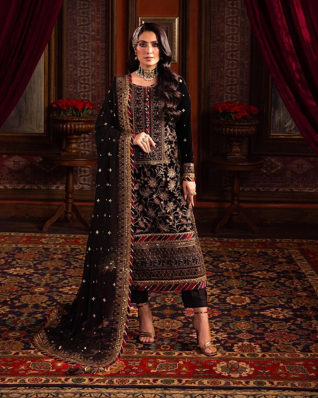 Rehmat Black Royal Velvet  Suit Set Traditional Festive Magic