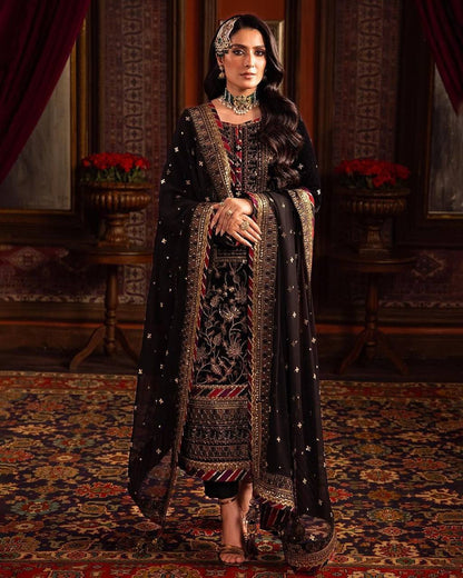 Rehmat Black Royal Velvet  Suit Set Traditional Festive Magic