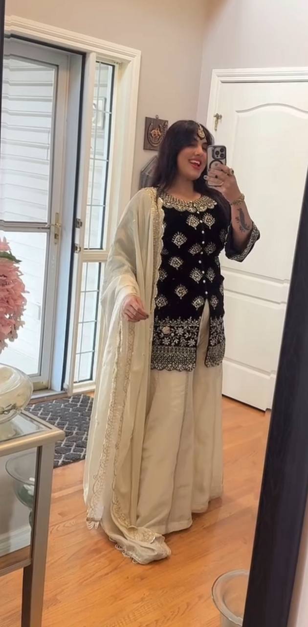 Zanithra Presenting New Cinon Silk Top-Plazzo and Dupatta Set