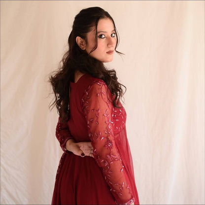 Crimson Zari Blooming Embroidered Anarkali Set