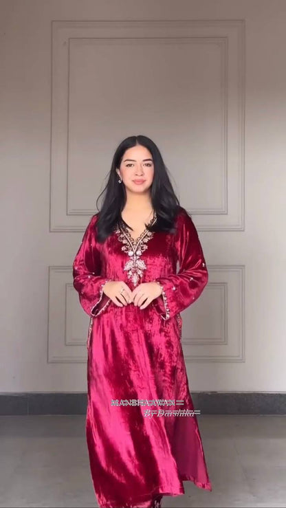 Velvet Glow Embellished Premium Suit Set