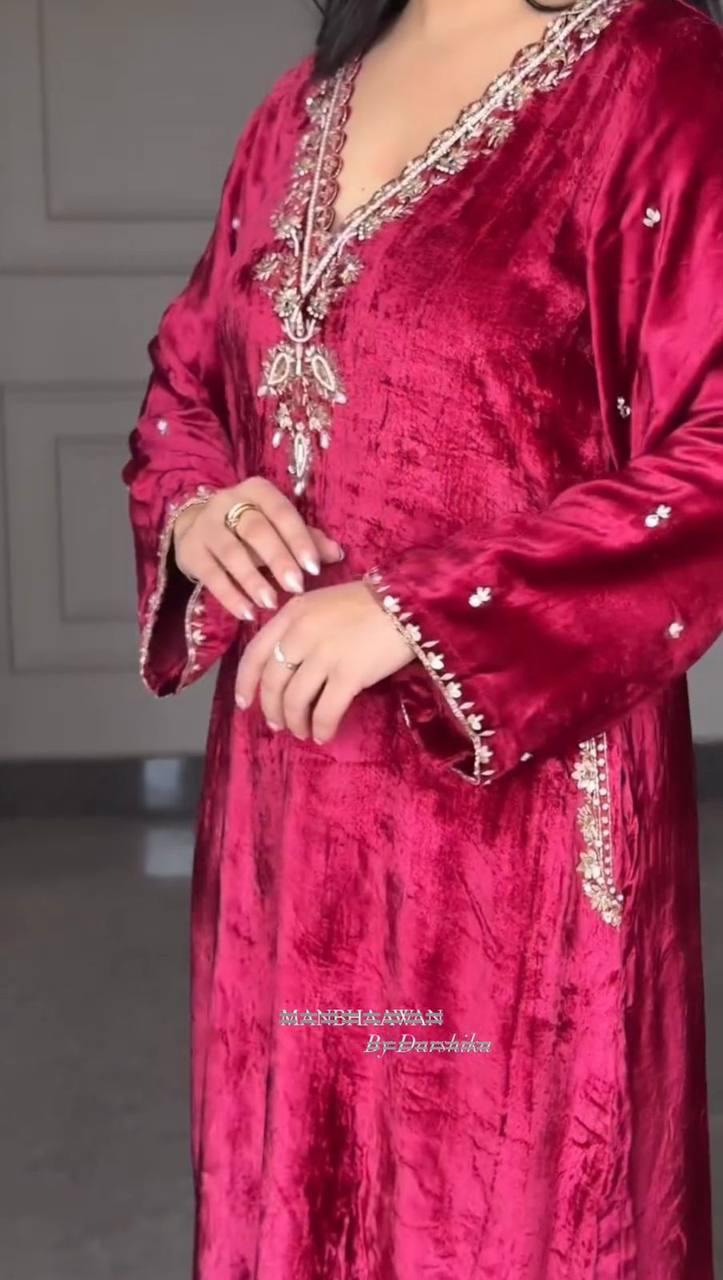 Velvet Glow Embellished Premium Suit Set