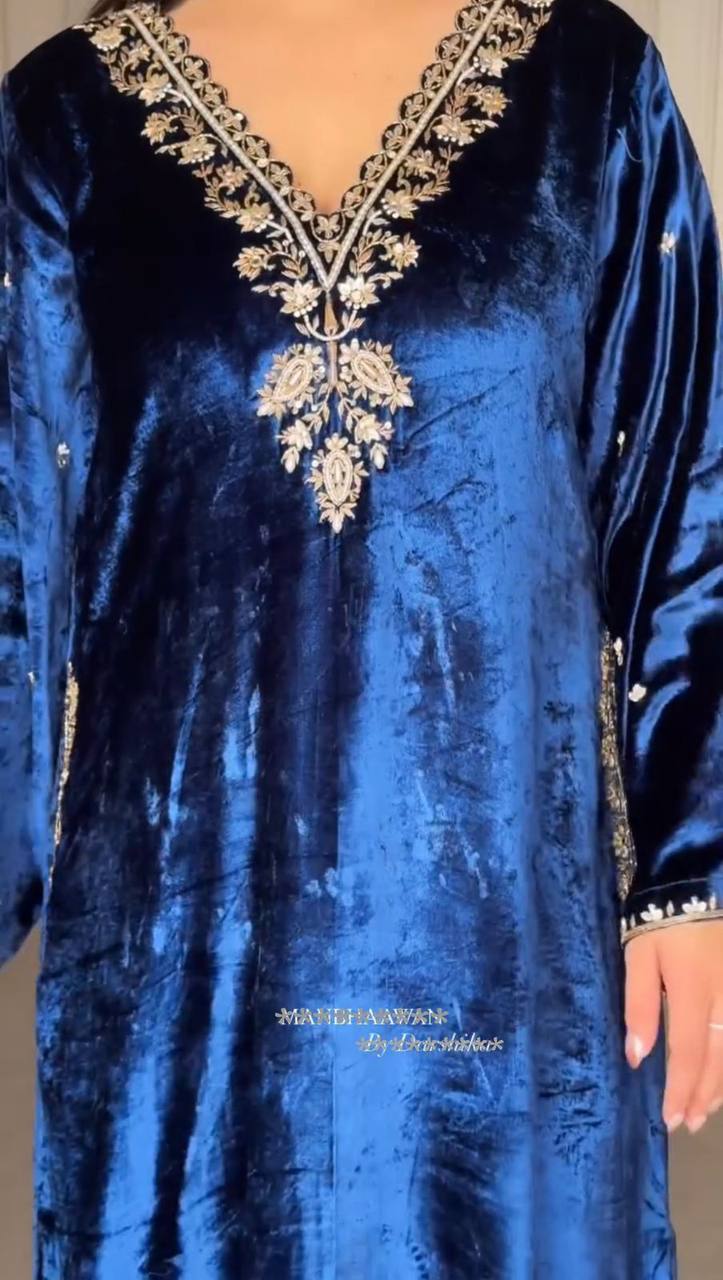 Velvet Glow Embellished Premium Suit Set