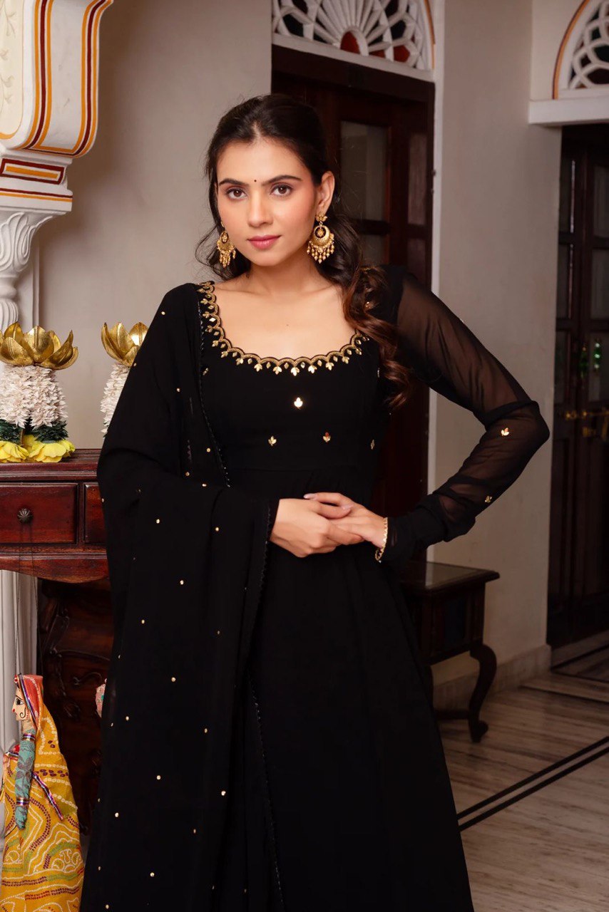 Mehfil Black Grace Ensemble Handwork Anarkali Suit