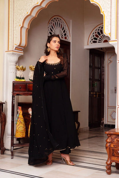 Mehfil Black Grace Ensemble Handwork Anarkali Suit