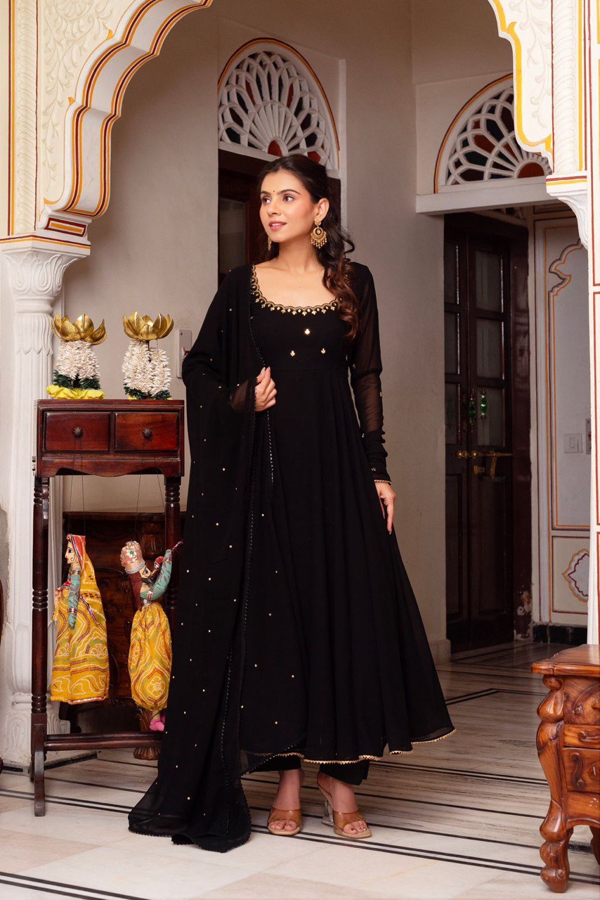 Mehfil Black Grace Ensemble Handwork Anarkali Suit